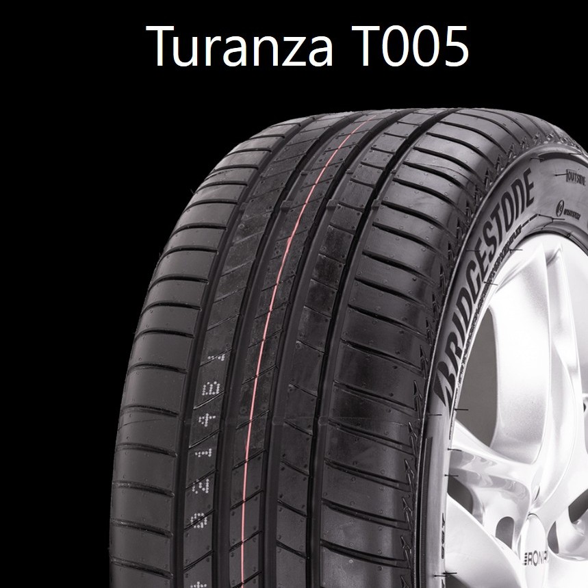 A close up of a Bridgestone Turanza T005 tire