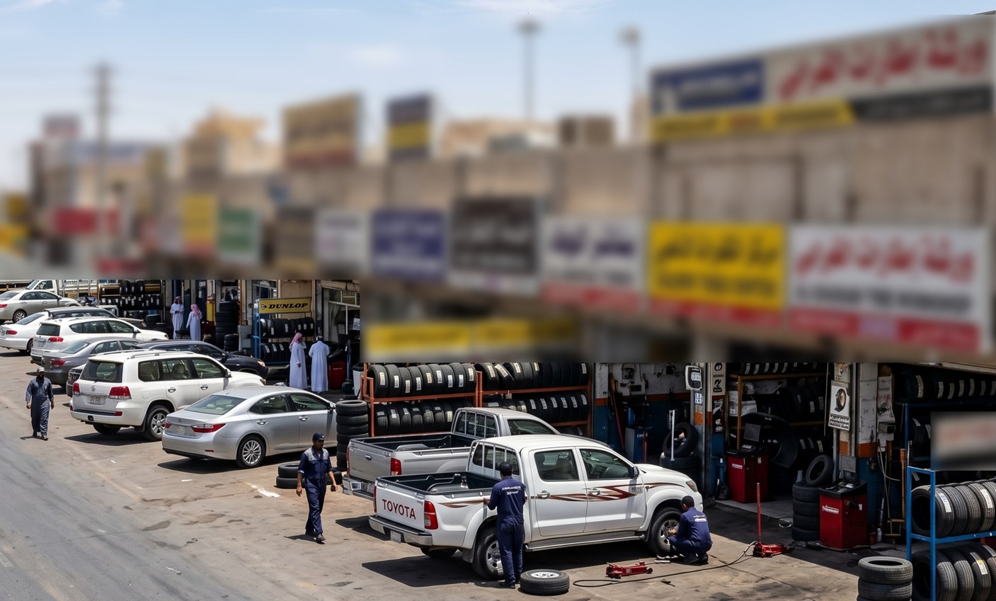A street lined with tire shops