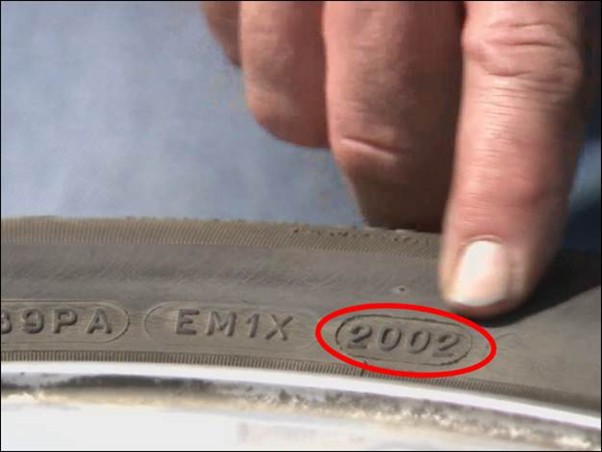 Image of a tire with the focus on the DOT code
