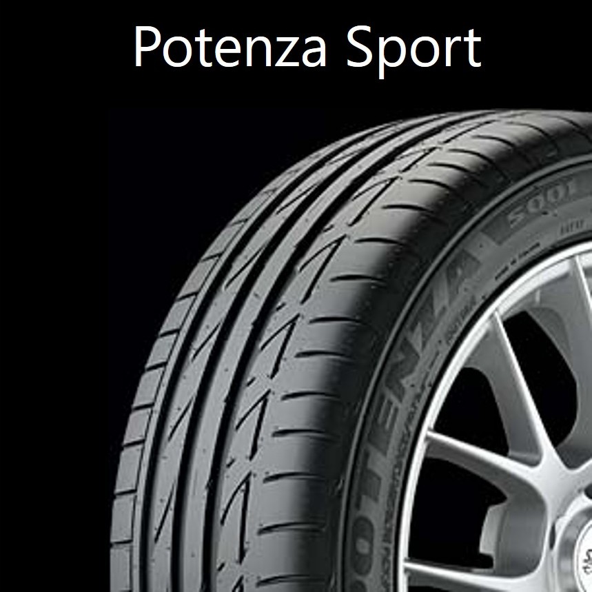 A close up shot of a Bridgestone Potenza Sport tire available on Estbnh.com